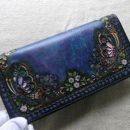 レザークラフト長財布　蝶々の画像