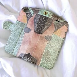 のぞき見スタイル / 手帳型iPhoneケース（ニホンジカ・シカエモン）の画像