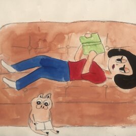 ソファで読書の画像