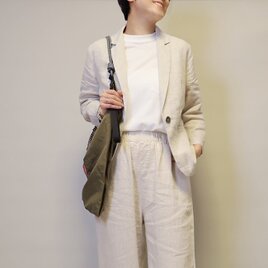【新作】朝晩の羽織に◎　超軽量 麻リネン100％7分袖のテーラードジャケット25019BGの画像