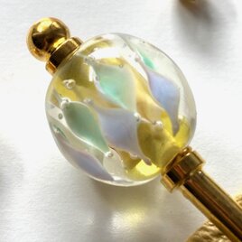 かんざし　人魚の鱗の様なとんぼ玉　黄色＆パステルカラー　一本挿し　一本簪　イエロー　夏　ガラス　トンボ玉　蜻蛉玉の画像