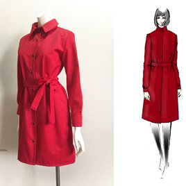 【1点もの・デザイン画付き】綿ポリレッド生地シャツ型ワンピース（KOJI TOYODA）の画像