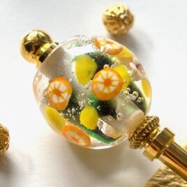 かんざし　オレンジとレモンのとんぼ玉　フルーツ　一本簪　一本挿し　ガラス　洋風　夏　黄色　イエロー　ゴールドの画像