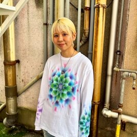 タイダイ 長袖 Tシャツ Mサイズ 曼荼羅 ホワイト HD24-04の画像