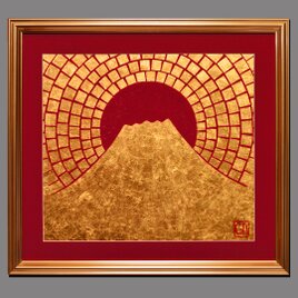 作者直接山梨発送●『太陽と純金富士山』●がんどうあつし絵画24K石川県金沢産金箔の画像