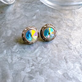 P661-ヴィンテージピアス U.S.A. 1980s Aurora Crystal Glass Rhinestoneの画像