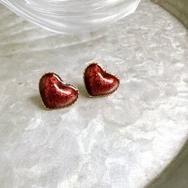 PA331-【 AVON 】エイボン・ヴィンテージピアス Gold Tone Red Enamel Paint Heartの画像