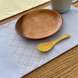 リバーシブル刺し子ランチョンマット　斜め方眼/水色　プレゼント　おやつマット　誕生日　綿ポリ　爽やか　シンプルの画像