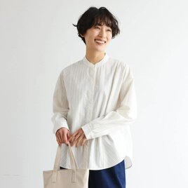 実用性と上品さを兼ね備えたストライプシャツ コットンジャガードストライプシャツ　ベージュ＊ホワイト　250507-2の画像