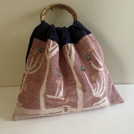 竹の持ち手バッグ（藍色）｜帯から生まれた一点もの