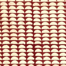 インド ブロックプリント生地 [50cm単位切り売り] Bagruセミサークルレッド 幾何学 半円 IF0255の画像