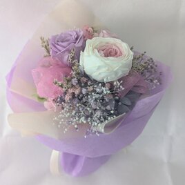 プリザーブドフラワー／パープルとピンクローズの小花のミニ花束の画像