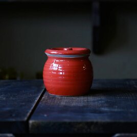 梅干しやお漬物入れにおすすめ　お漬物甕（かめ）砂糖壺　赤の画像