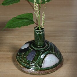 陶器 【織部 塗り分け一輪指し】kb103の画像