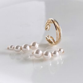【スターターセット】　diagonalイヤーカフ14kgf×silver925 pearl clipの画像
