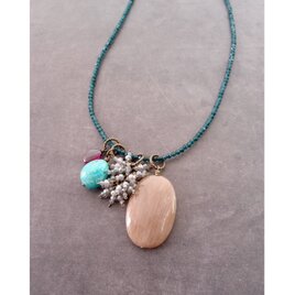 Blue Green Jade Charm Necklace Set／ブルーグリーンジェード チャームネックレスセットの画像