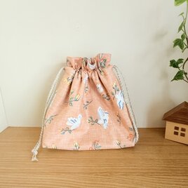 保温保冷シート付き巾着袋・大きめ（おにぎり、ドリンク入れに）デコレクションズ・小鳥の画像