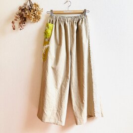 麻のワイドパンツ　縦ポケット2つの画像