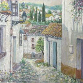 朝の散歩(油絵Ｆ3号、スペイン、グラナダ、原画)の画像
