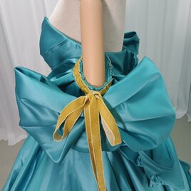 姫袖 パフスリーブ のみ只有 光沢感 ブルー 色直し 結婚式 花嫁 可愛い オーダーメイドの画像