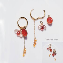 イヤリング可★サンストーンとジュエルによるサージカルステンレス・フープピアス　～ヘリオスの涙の画像