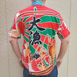 半袖和柄シャツ（大漁旗）赤の画像