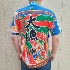 半袖和柄シャツ（大漁旗）青の画像