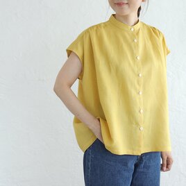 快適キチンと見え リネン フレンチスリーブバンドカラーブラウス （ハニーイエロー）TP42の画像