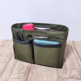 コーデュラナイロン・超便利バッグインバッグ｜撥水・自立・収納力抜群（カーキグリーン）の画像