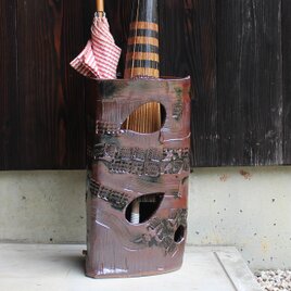 陶器 【鉄釉凹凸模様傘立て】kasa6の画像