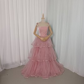 ピンク キャミソール カラードレス プリーツスカート お色直し 結婚式 披露宴の画像