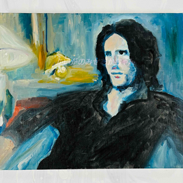 38×46㎝「座る白人男性」F8・原画・油彩の画像