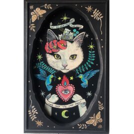 「真実の白猫」額付 アート作品 原画 徳島洋子作品 アクリル画 猫の画像