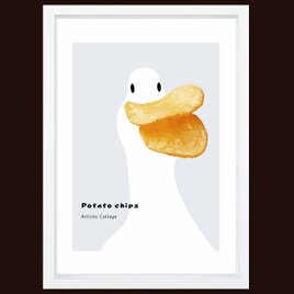 ポテトチップス　アヒル　鳥　送料無料 　イラスト　A4〜A0　ポスター　アートポスター　アートsei検索新着順　3525の画像