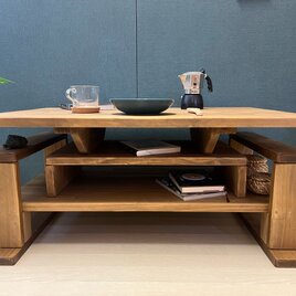 【送料無料】 ローテーブル 木組収納付き 90cm 60cm パイン ダークオークの画像
