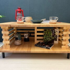 【送料無料】 ローテーブル 和風 木組格子形 90cm 60cm パイン ナチュラルの画像