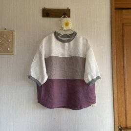 リネンの切り替えリブプルオーバーバイカラーの画像