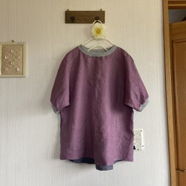 リネンの切り替えリブプルオーバーバイカラーのコピーの画像