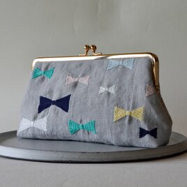 パステル　リボン　刺繍　がま口ポーチの画像