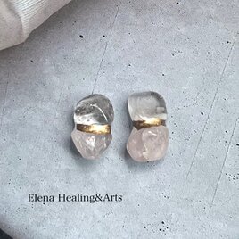 ガーデンクォーツ × ローズクォーツ 金継ぎピアス／イヤリング―やさしさと静けさの中で —