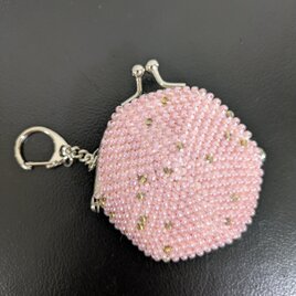 19*ビーズがま口☆ミニコインケース☆ピンク×ゴールドの画像