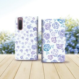 Android シンプル手帳型スマホケース（カメラ穴あり/はめ込みタイプ）【スィートブルーローズⅡ】の画像