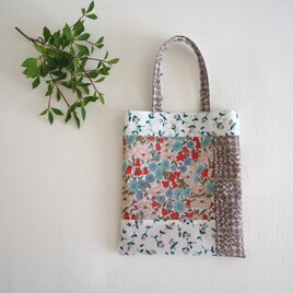 リバティ　ラミネートミニバッグ 　ピンク系パッチワークの画像
