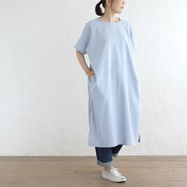 リネンレーヨン サックワンピース 大人のゆったりワンピ （ライトブルー）OP19の画像