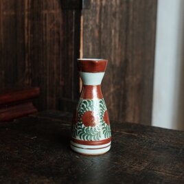 花とリーフ◆九谷焼　赤絵金彩徳利　酒器　インテリア　昭和レトロ　ヴィンテージ　古物　インテリアオブジェの画像