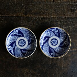 リーフと鳳凰◆伊万里　花鳥文印判小皿2客　骨董・antiques　丁寧な暮らしに。明治期【訳あり】の画像