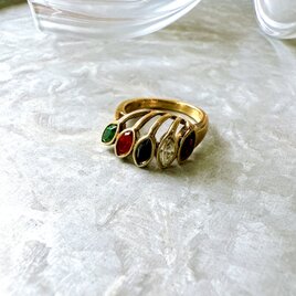 R396-ヴィンテージリング U.S.A. 18KT HGE Gold Tone Multicolor Rhinestonesの画像