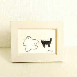 受注制作】ミニ原画「二匹の犬」イラスト・犬の絵・ペン画・送料無料