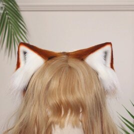 【受注生産】レッサーパンダ耳カチューシャ 手作リアルな毛皮のような ヘアアクセサリー シミュレーション動物の耳 ロリータの画像
