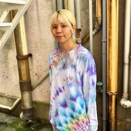 タイダイ 長袖 Tシャツ Mサイズ 曼荼羅 パープル×ブルー×ブラウン HD24-17の画像